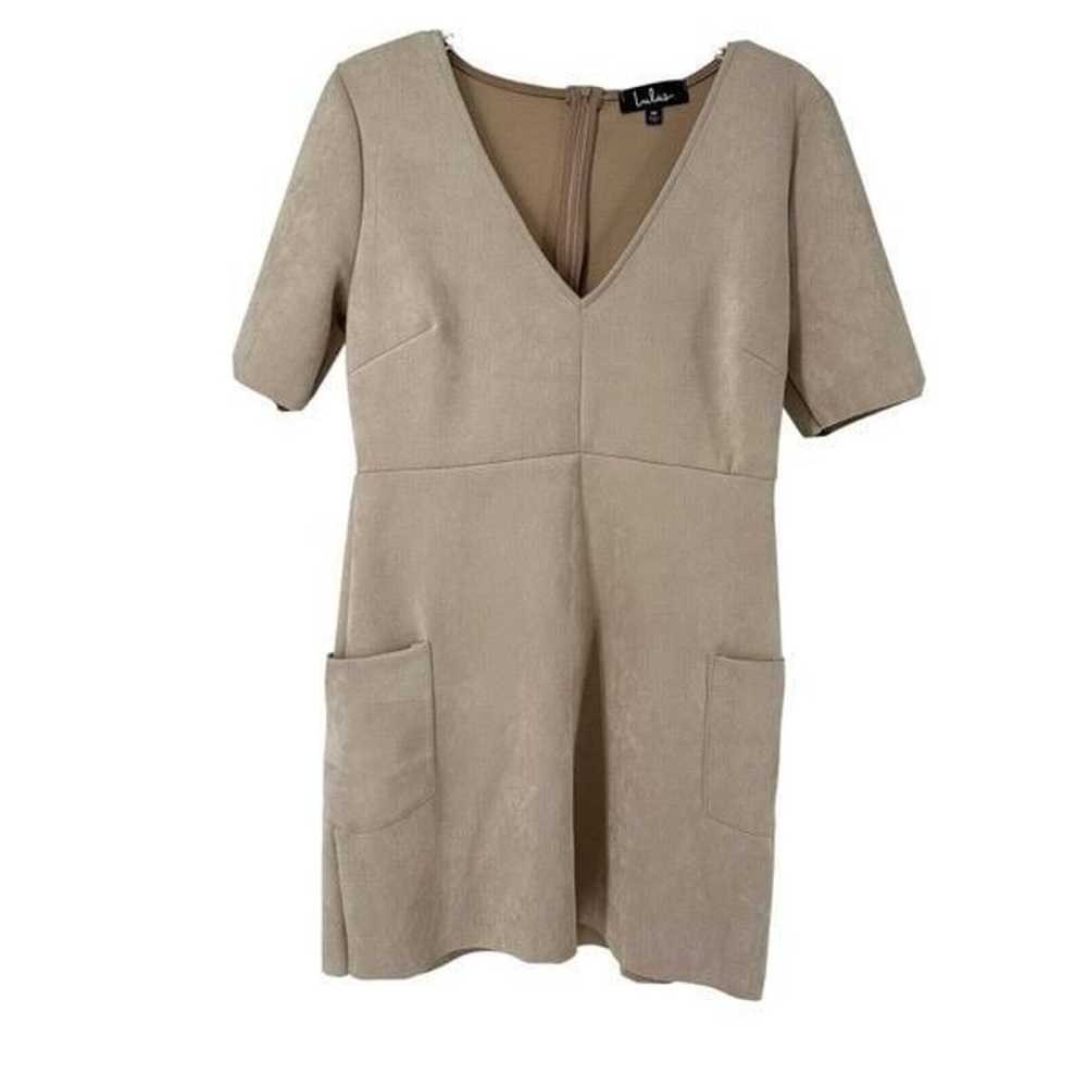 Lulus Dress Micro Suede Short Sleeve V Neck Tan S… - image 1
