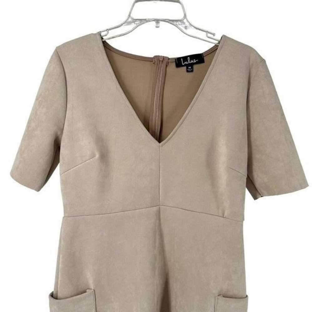 Lulus Dress Micro Suede Short Sleeve V Neck Tan S… - image 3