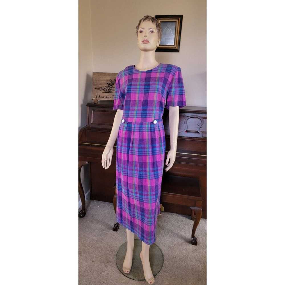 Vintage Purple And Pink Plaid Lady Dorby Long Dre… - image 1