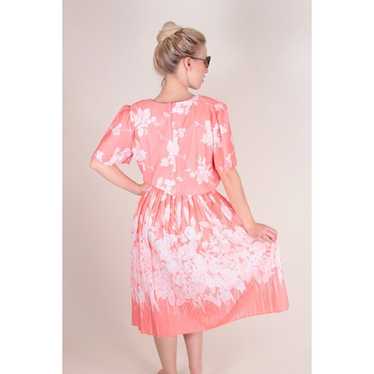 Peach Summer Dress, Vintage 80's Dress, Floral Dr… - image 1