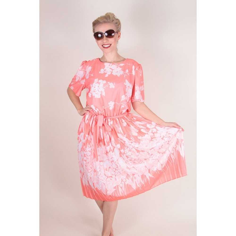 Peach Summer Dress, Vintage 80's Dress, Floral Dr… - image 3