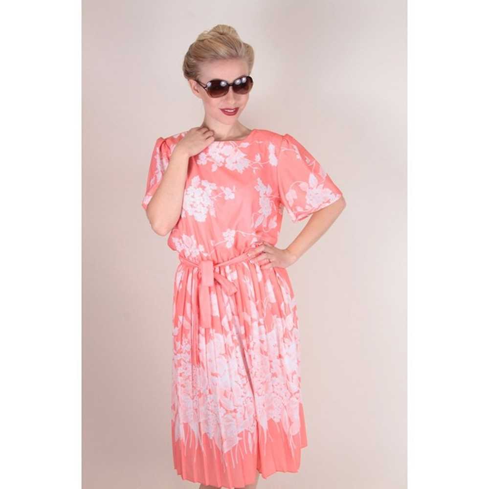 Peach Summer Dress, Vintage 80's Dress, Floral Dr… - image 4