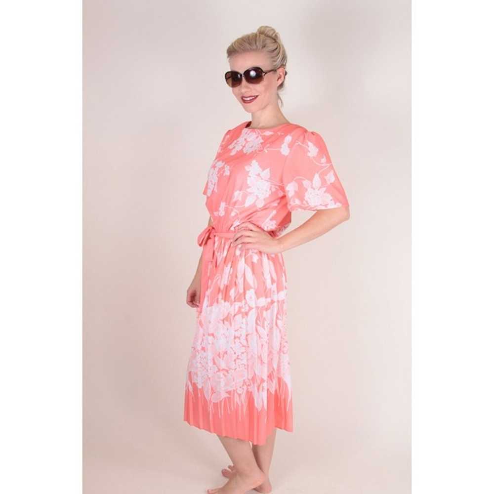 Peach Summer Dress, Vintage 80's Dress, Floral Dr… - image 5