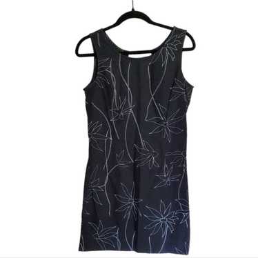 Vintage 90s Black Floral Linen Blend Sheath Dress… - image 1