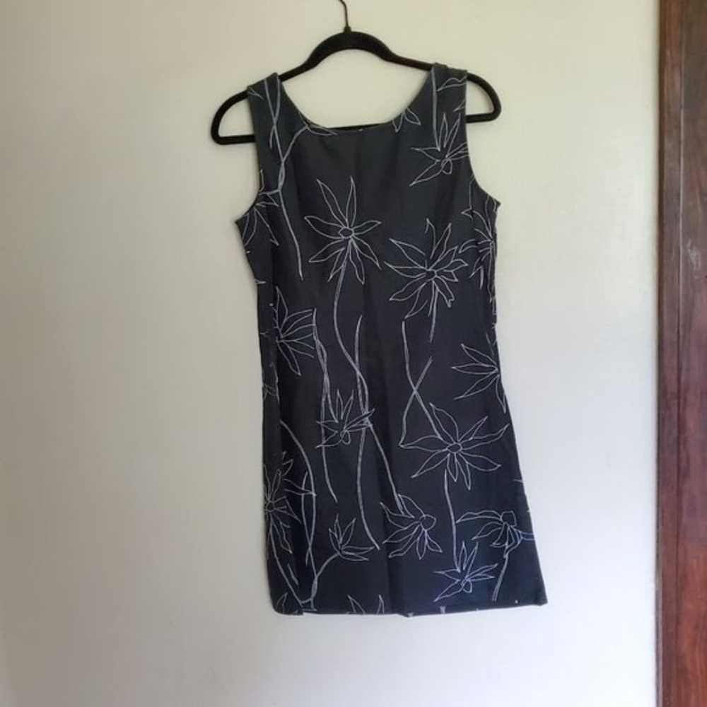 Vintage 90s Black Floral Linen Blend Sheath Dress… - image 4
