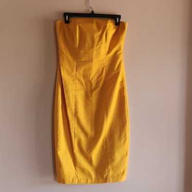 Yellow Strapless midi dress