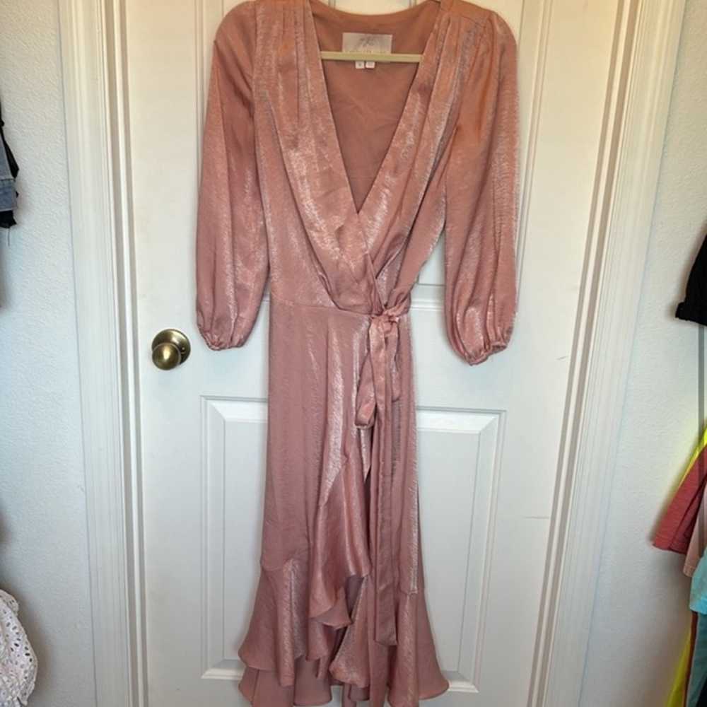 Gal Meets Glam Jennifer Shimmer Satin Wrap Dress … - image 2