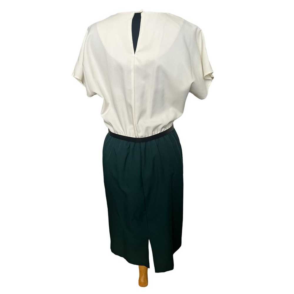 Vintage 70s White Green Secretary Nerd Dress Retr… - image 2