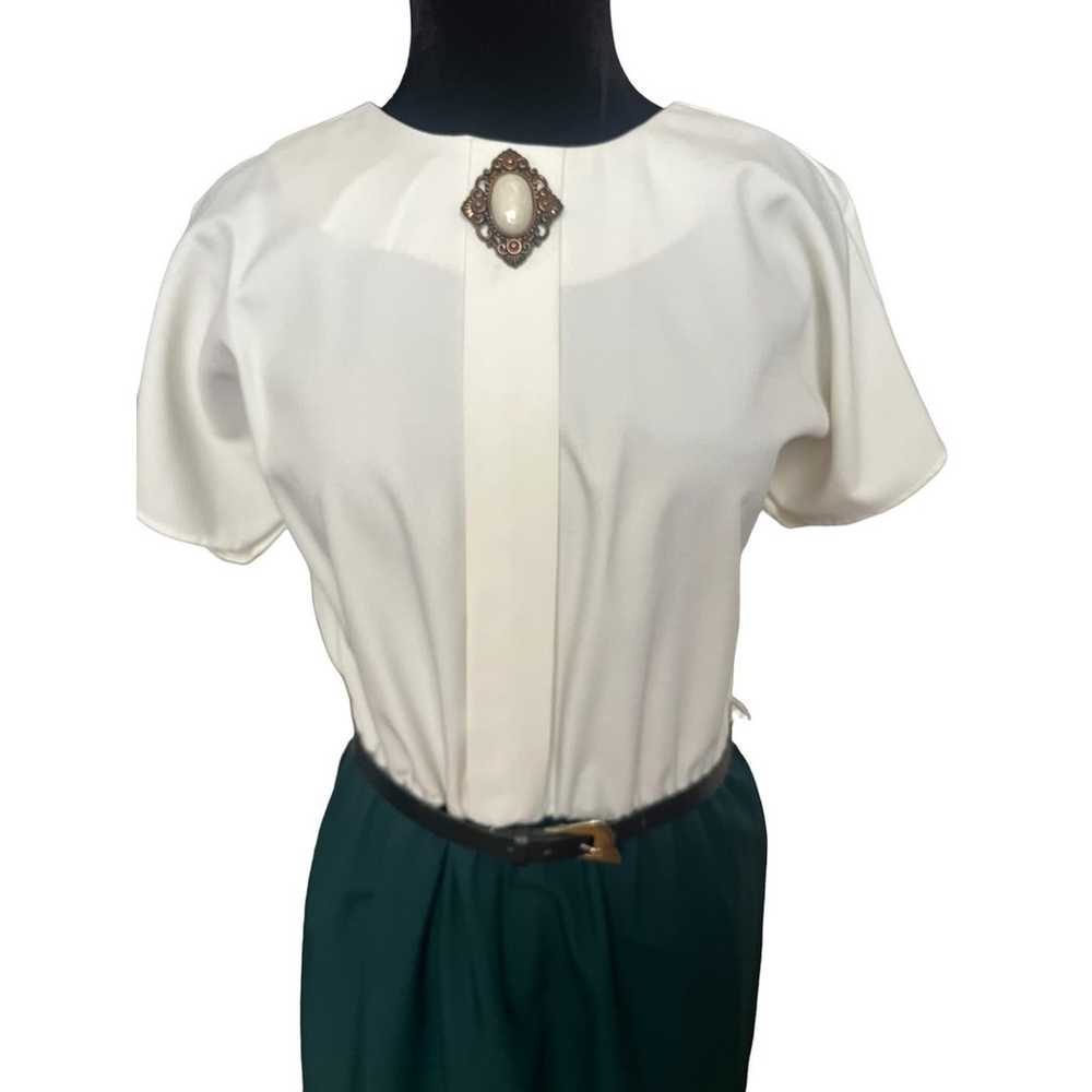Vintage 70s White Green Secretary Nerd Dress Retr… - image 3