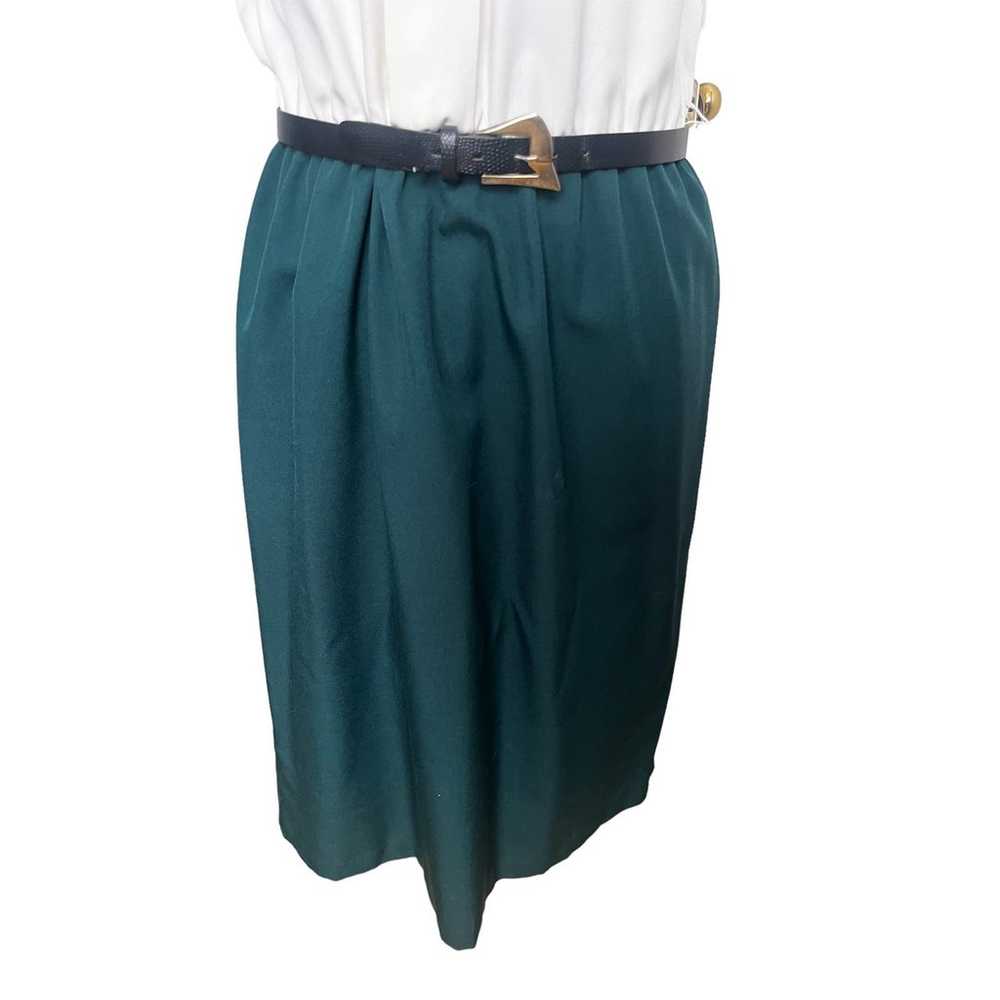 Vintage 70s White Green Secretary Nerd Dress Retr… - image 4