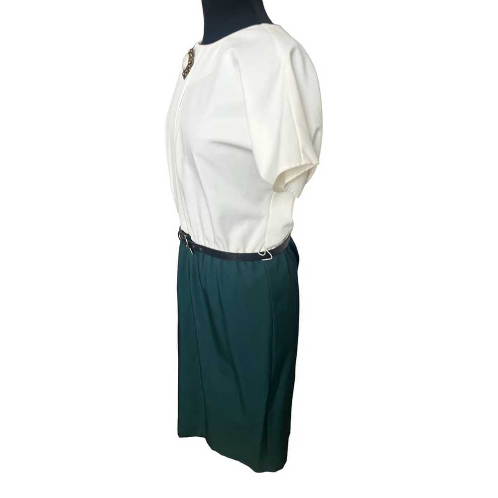Vintage 70s White Green Secretary Nerd Dress Retr… - image 7