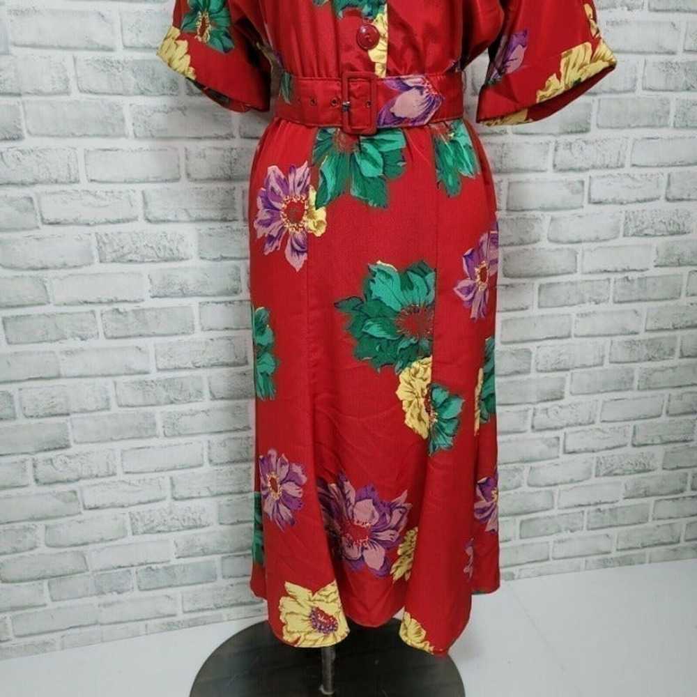Vintage 80s Dawn Joy Fashions S Red Bright Floral… - image 3