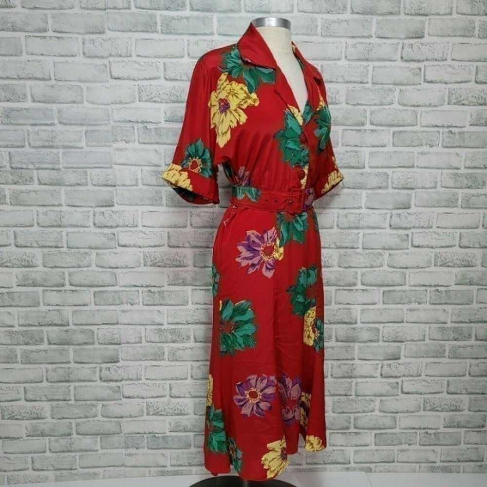 Vintage 80s Dawn Joy Fashions S Red Bright Floral… - image 4