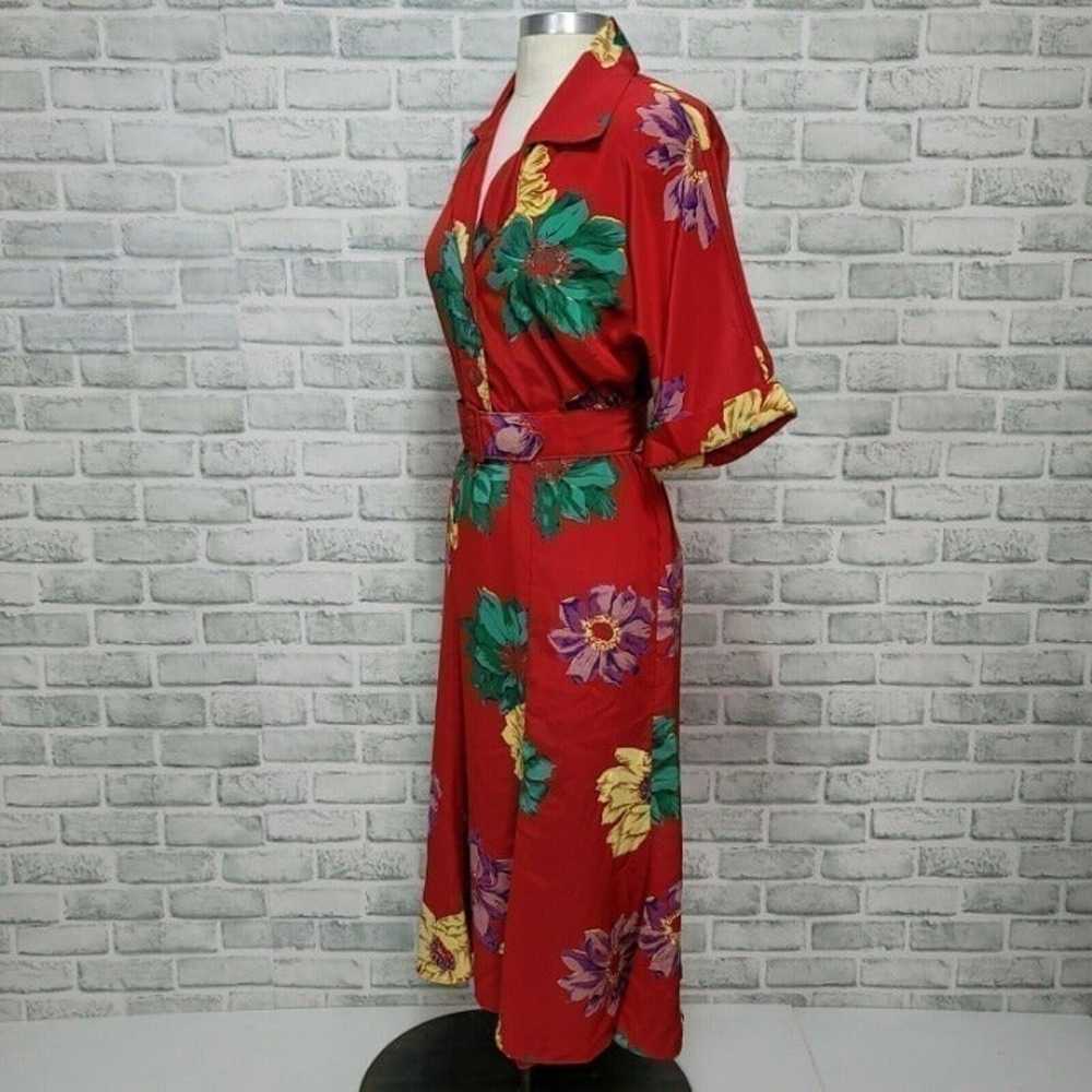 Vintage 80s Dawn Joy Fashions S Red Bright Floral… - image 5