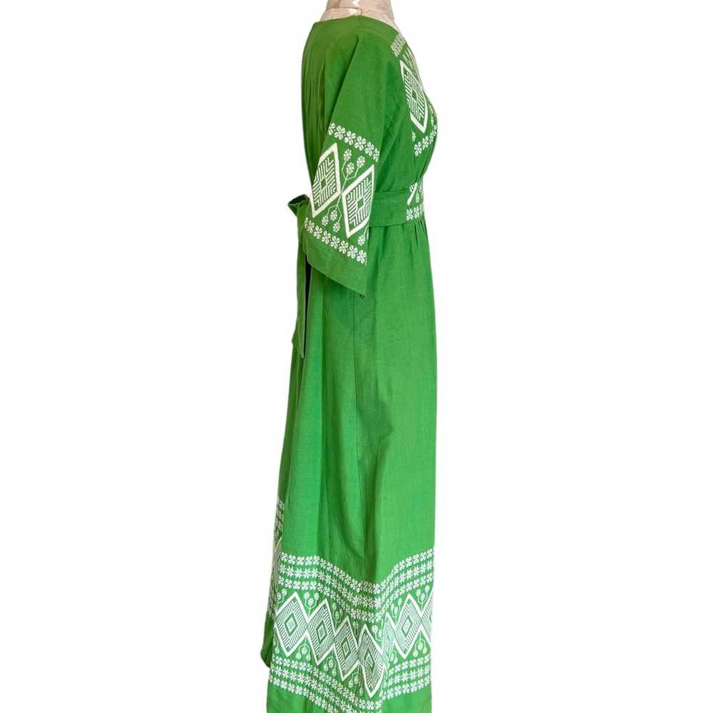 Green & white hand woven cotton maxi dress with t… - image 2
