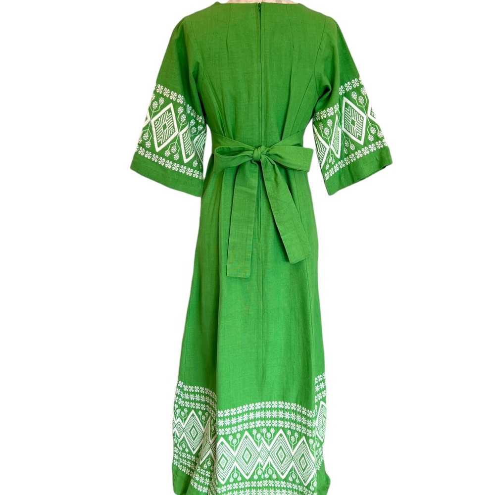 Green & white hand woven cotton maxi dress with t… - image 3