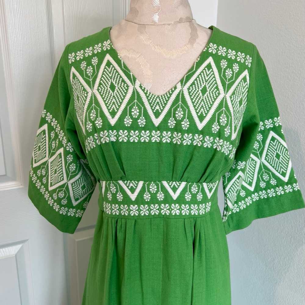Green & white hand woven cotton maxi dress with t… - image 4