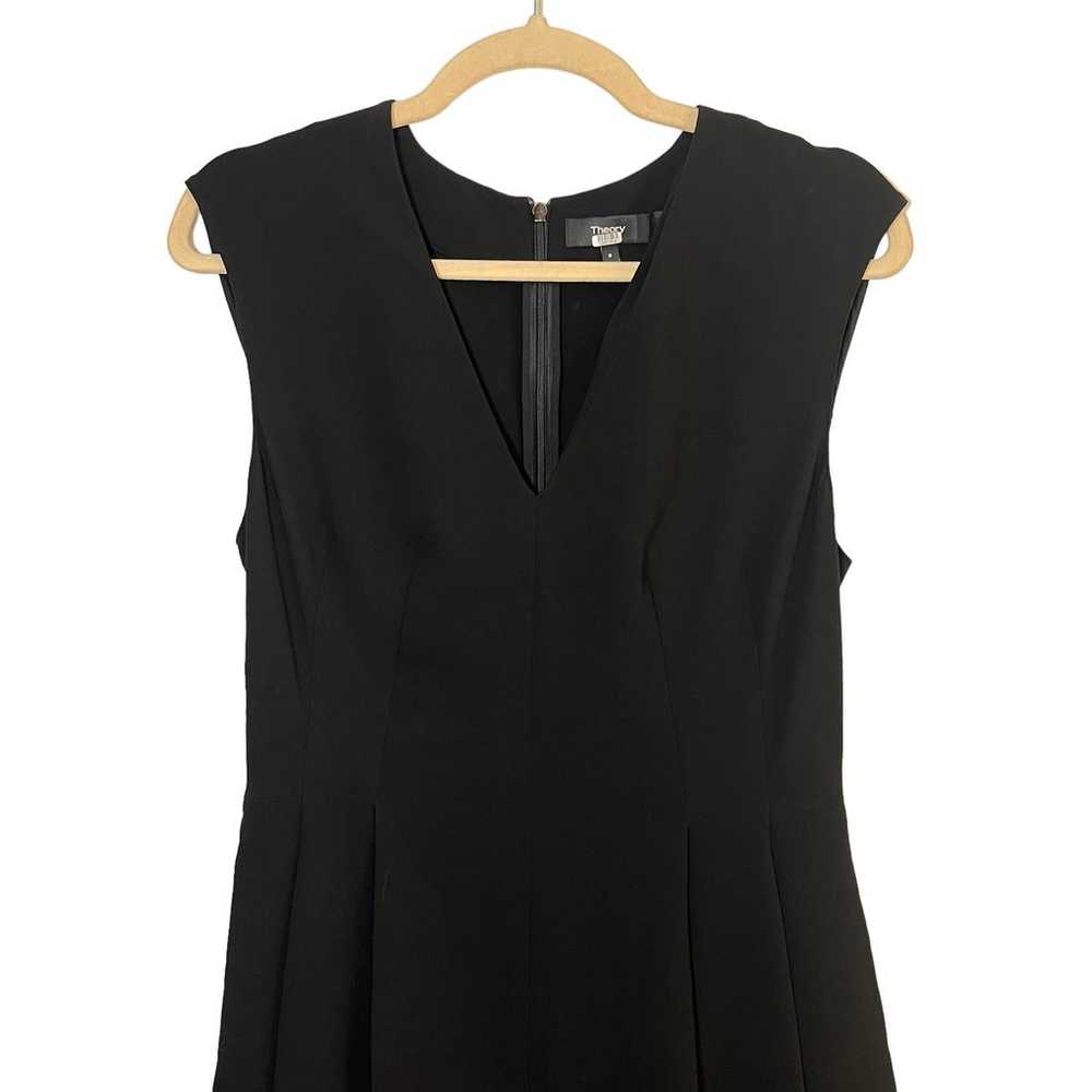 Theory Pleated Cap Dress Black Size 8 V Neck Slee… - image 4