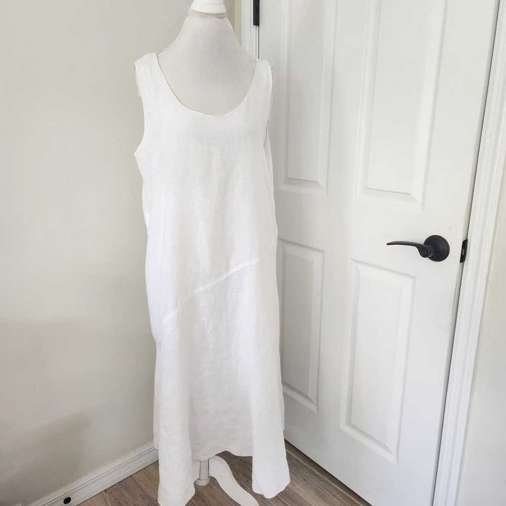 Eileen Fisher Linen Dress Size Large White Maxi D… - image 1