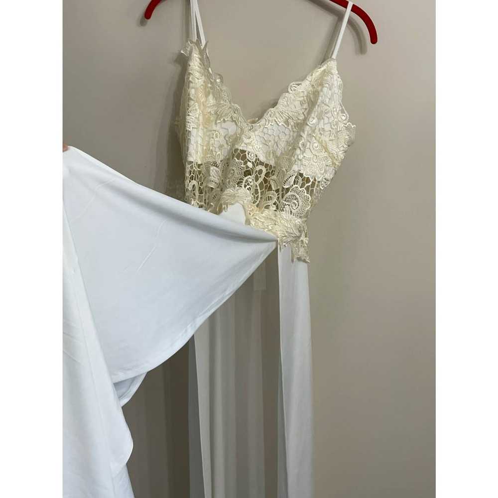 CBR White Maxi Dress Slit Sides Cream Lace Top Si… - image 11