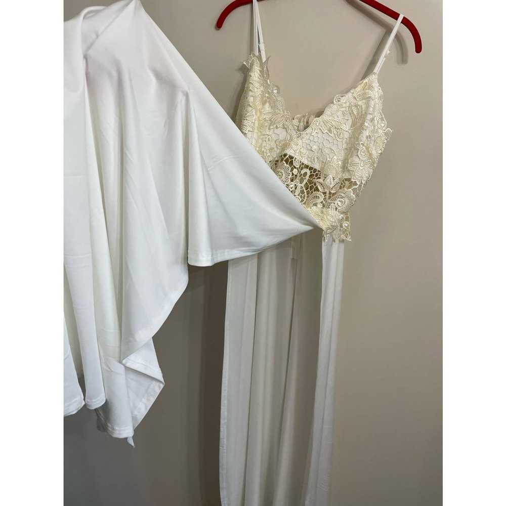 CBR White Maxi Dress Slit Sides Cream Lace Top Si… - image 12