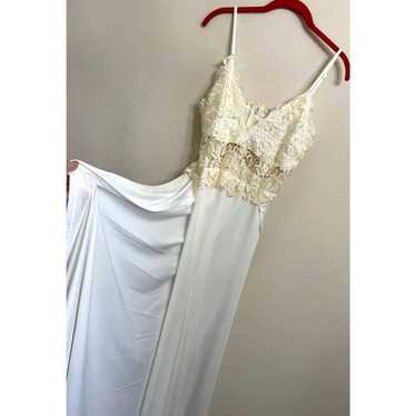CBR White Maxi Dress Slit Sides Cream Lace Top Si… - image 1