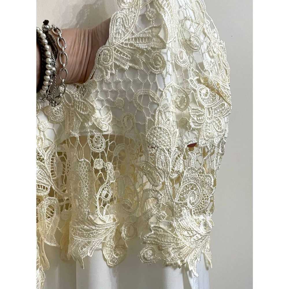 CBR White Maxi Dress Slit Sides Cream Lace Top Si… - image 2