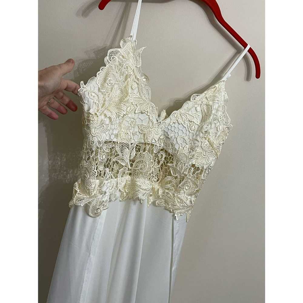 CBR White Maxi Dress Slit Sides Cream Lace Top Si… - image 3