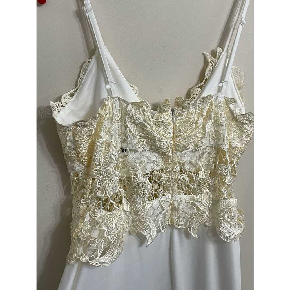 CBR White Maxi Dress Slit Sides Cream Lace Top Si… - image 4