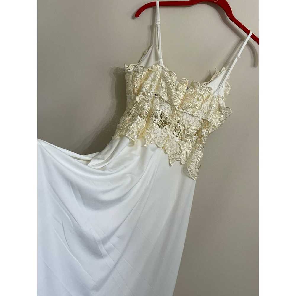 CBR White Maxi Dress Slit Sides Cream Lace Top Si… - image 5