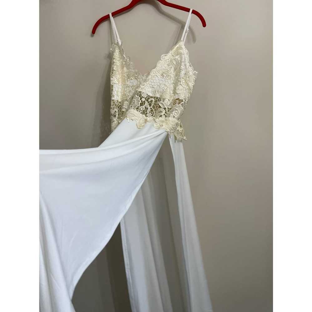 CBR White Maxi Dress Slit Sides Cream Lace Top Si… - image 7