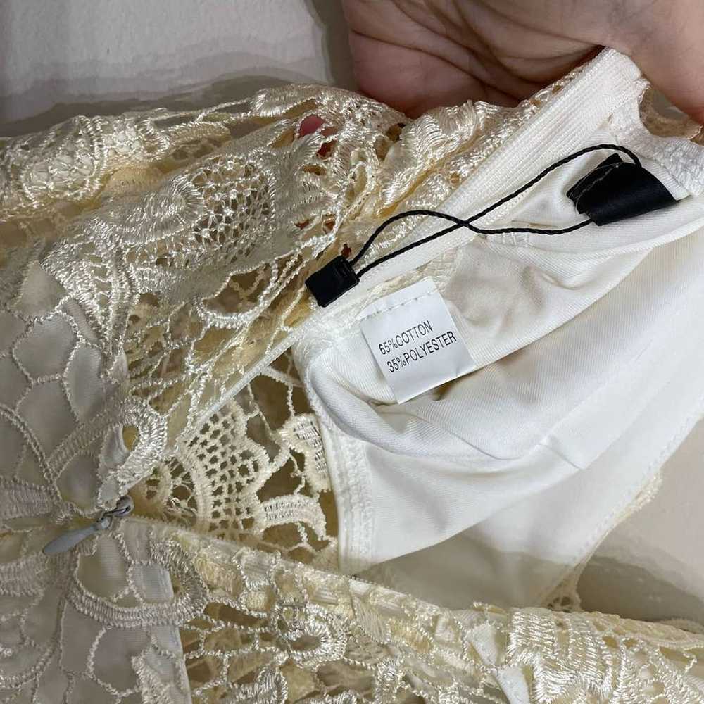 CBR White Maxi Dress Slit Sides Cream Lace Top Si… - image 8