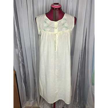 house dress Nightgown floral cotton yellow embroi… - image 1