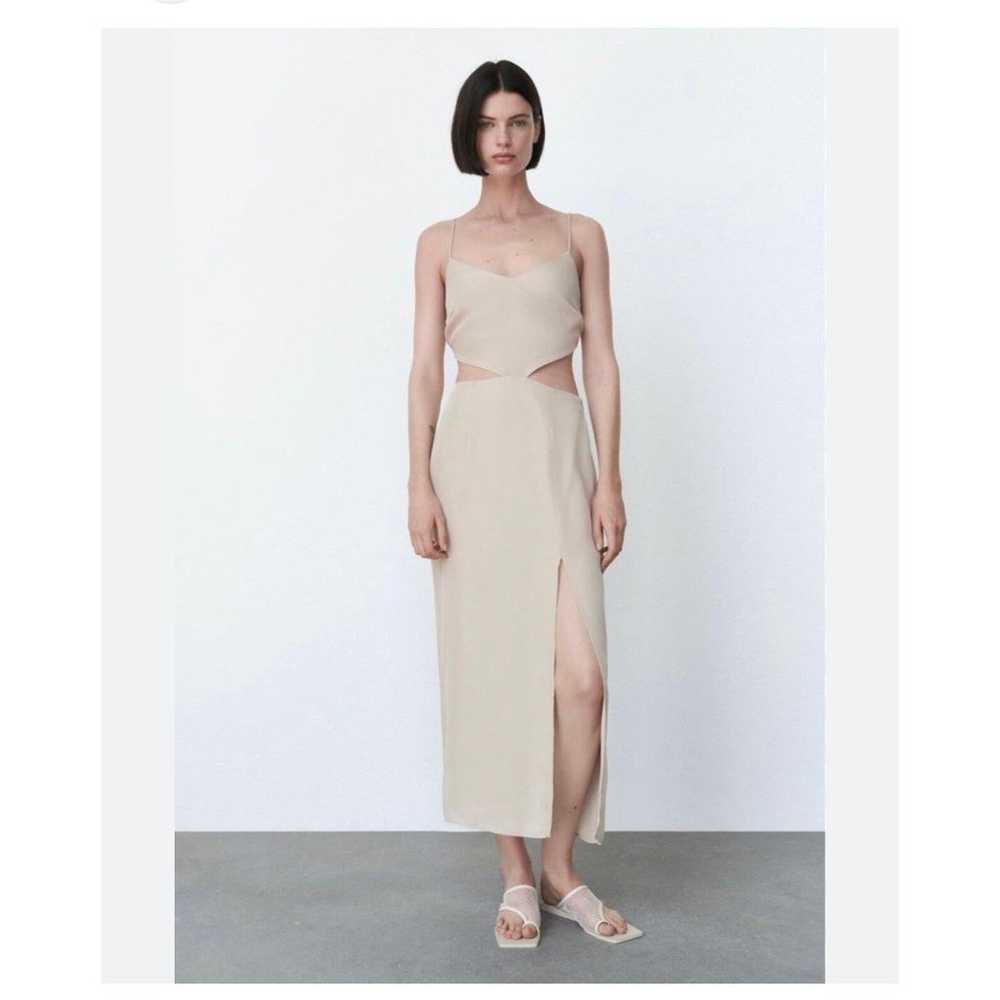 Zara Cream Cut Out Smocked Sleeveless Summer Midi… - image 2