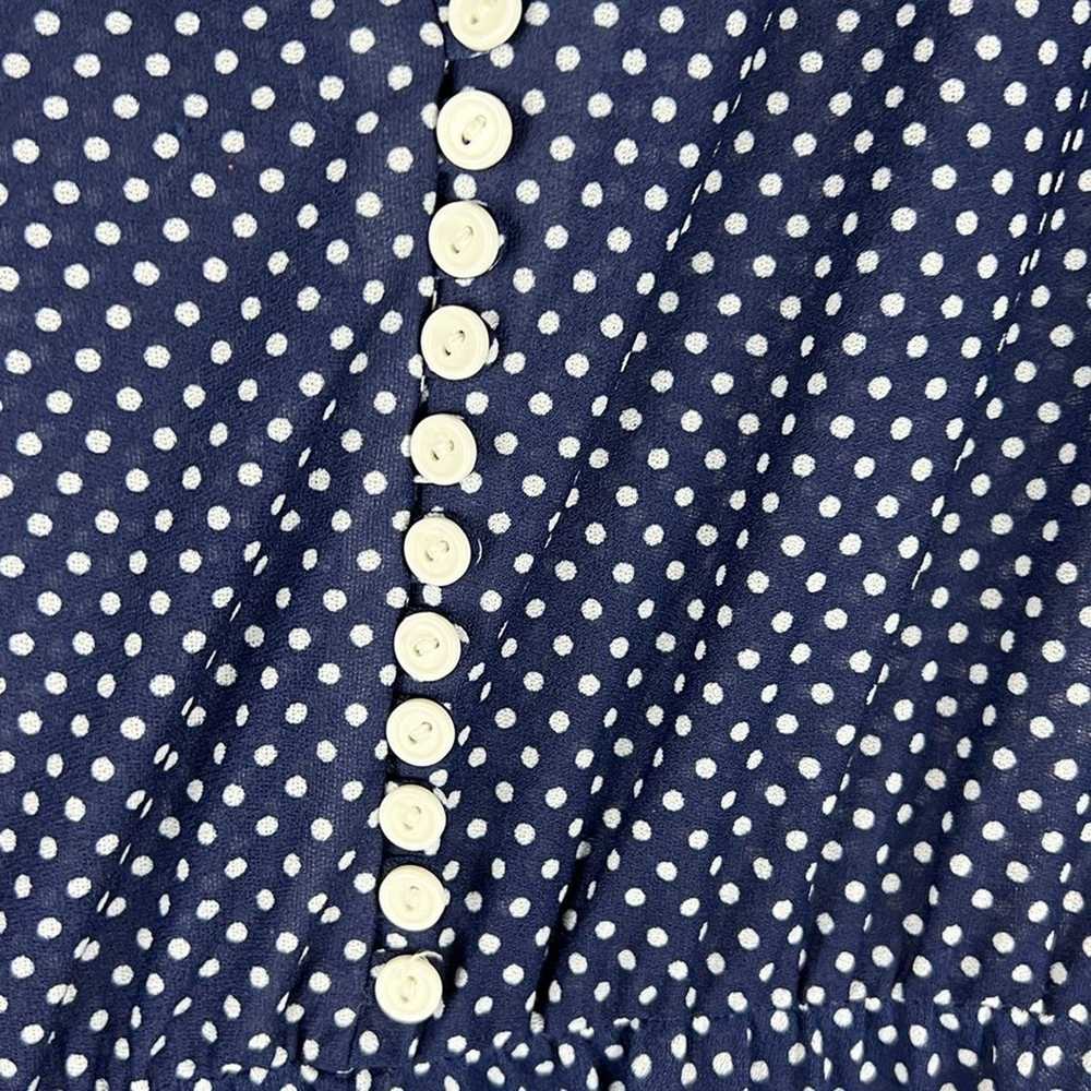 50s dress blue white polka dot buttons cuffed sle… - image 5