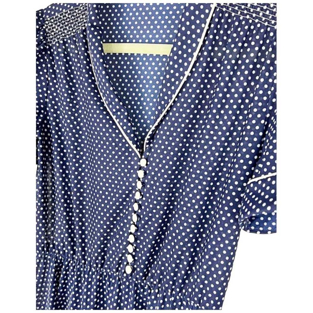 50s dress blue white polka dot buttons cuffed sle… - image 6