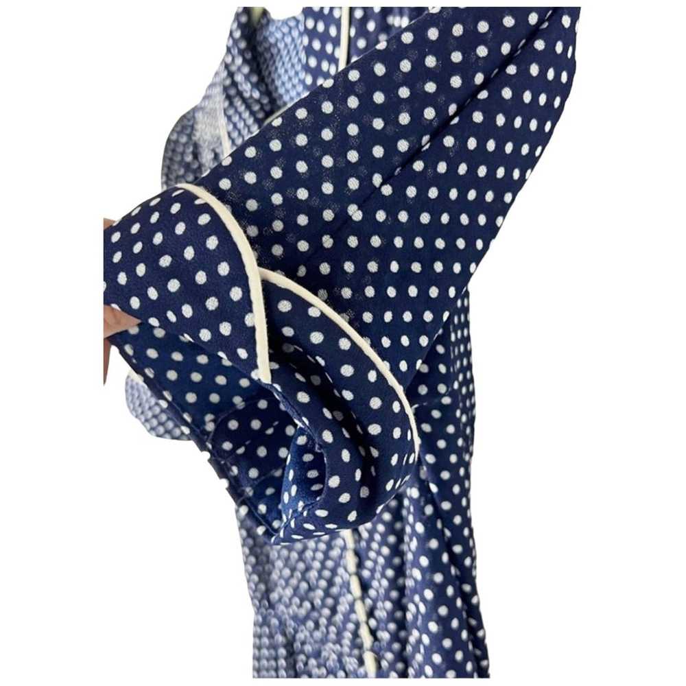 50s dress blue white polka dot buttons cuffed sle… - image 7