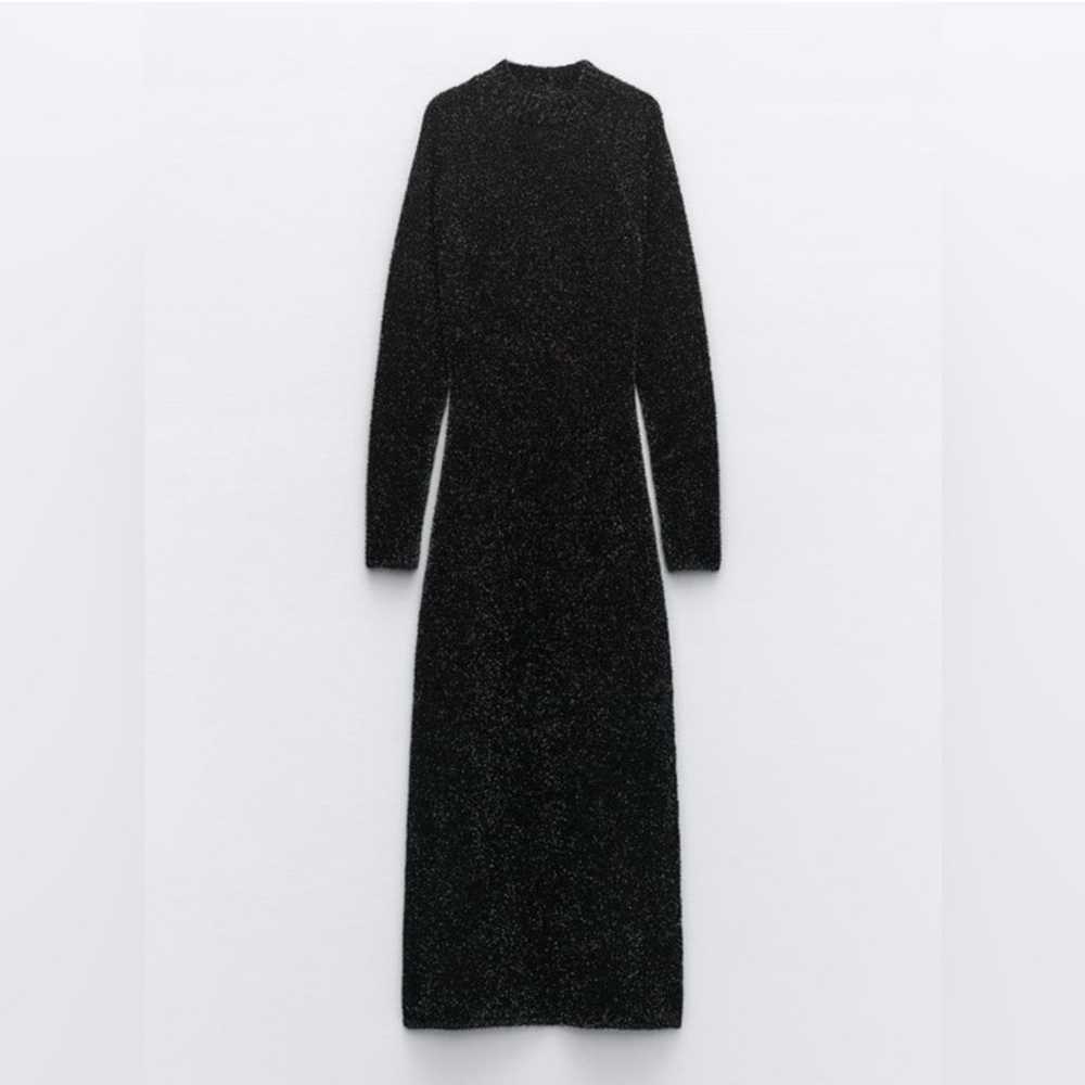 NWOT Zara Open Back Knit Tinsel Dress Black Shimm… - image 4