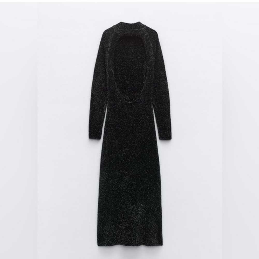 NWOT Zara Open Back Knit Tinsel Dress Black Shimm… - image 5