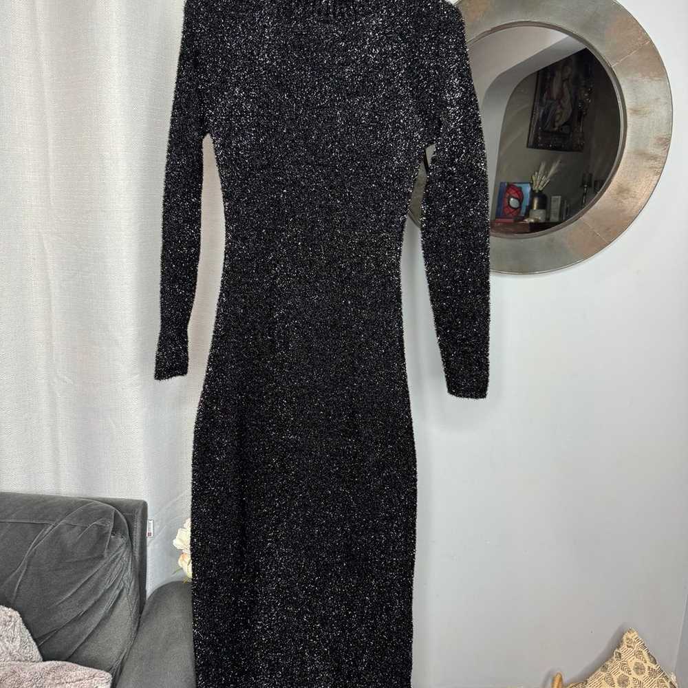 NWOT Zara Open Back Knit Tinsel Dress Black Shimm… - image 6