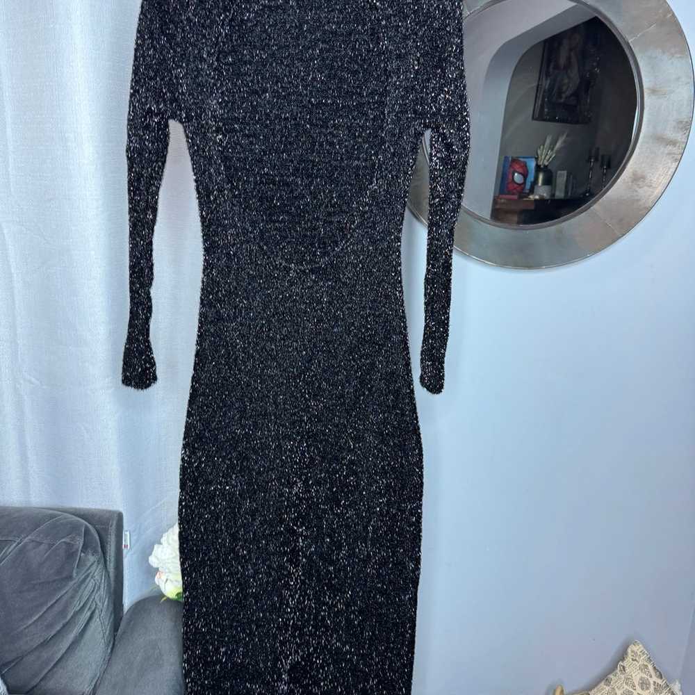 NWOT Zara Open Back Knit Tinsel Dress Black Shimm… - image 8