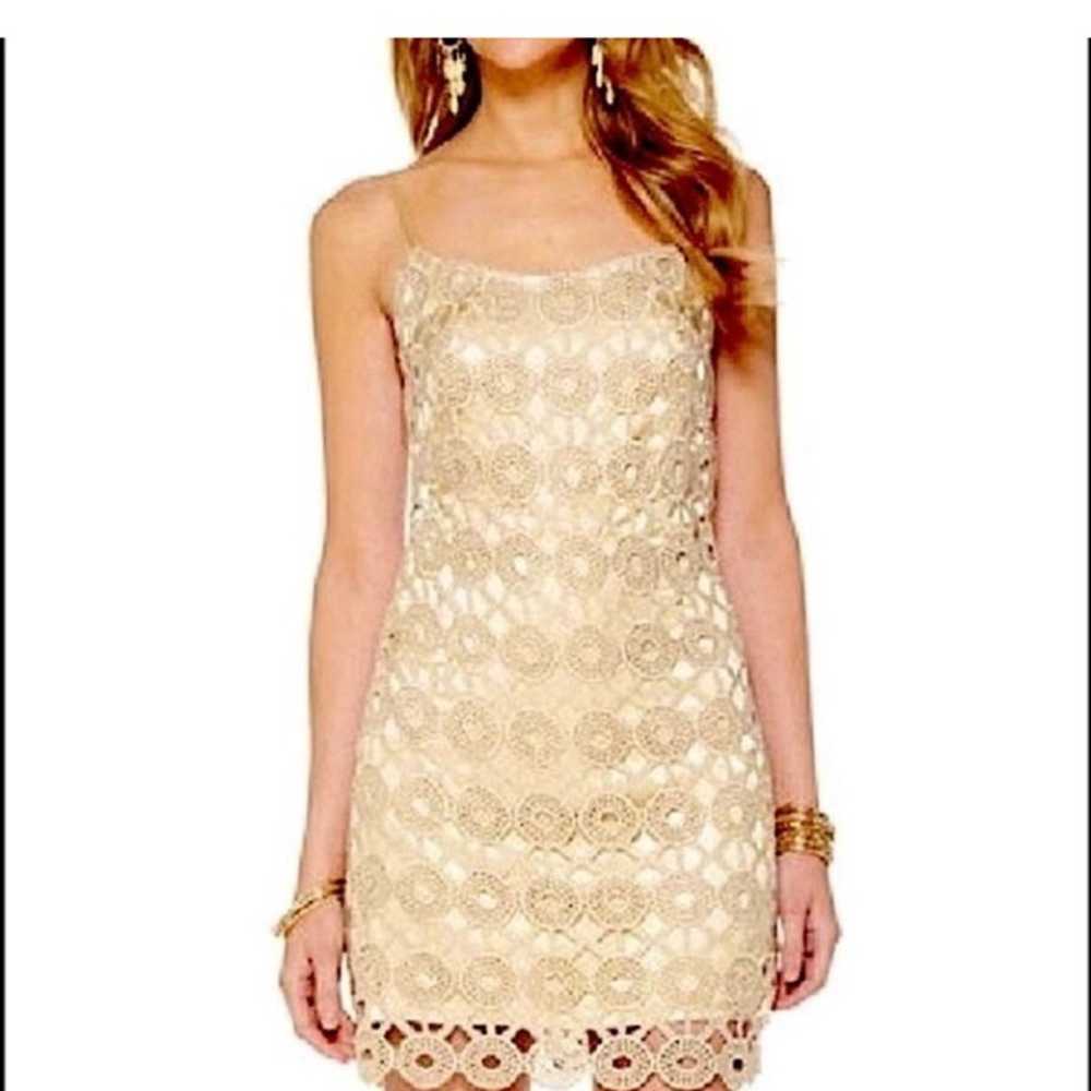 Lilly Pulitzer Beth Dress Womens Size 6 Gold Meta… - image 1