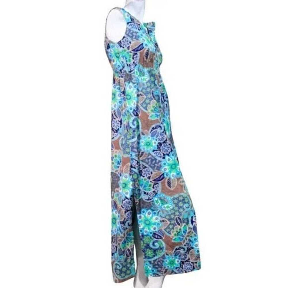Vintage Blue Green Tan Paisley Floral Maxi Dress - image 2