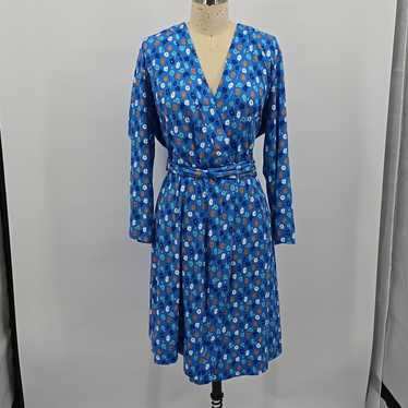 Tucker Blue Floral Jersey Wrap Dress Size L - image 1