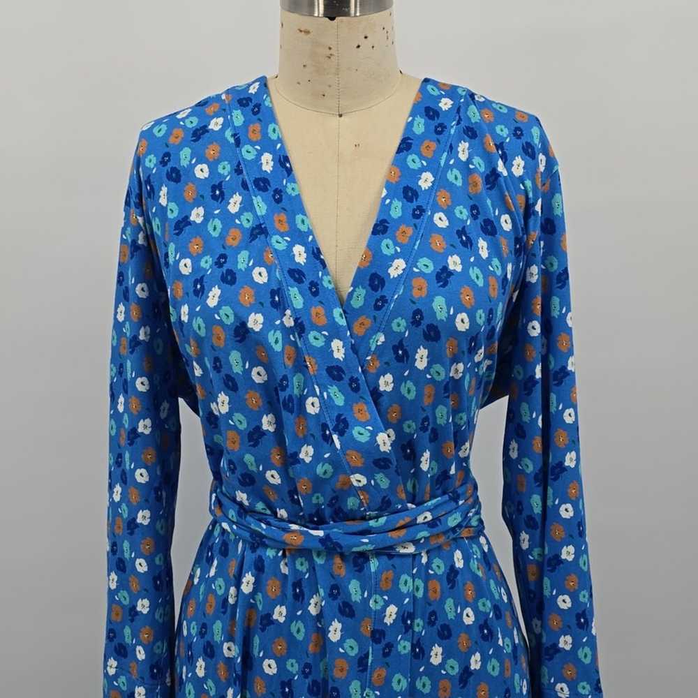 Tucker Blue Floral Jersey Wrap Dress Size L - image 2