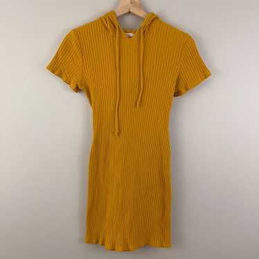 Yellow Ribbed Short Sleeve Drawstring Hoodie Body… - image 1