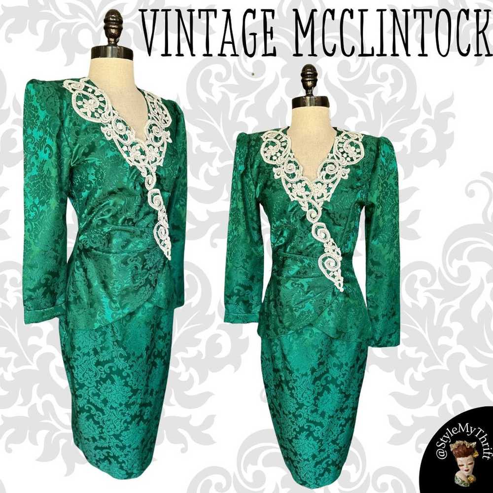 Vtg 90s McClintock Top Skirt Green Victorian Chri… - image 1