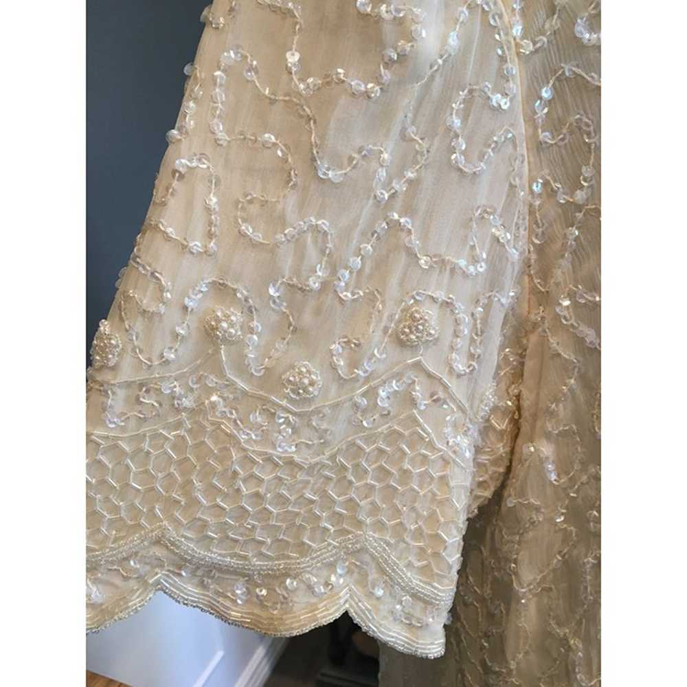 80s White, Dress, Beaded, Floral, Half Sleeve, Ro… - image 2