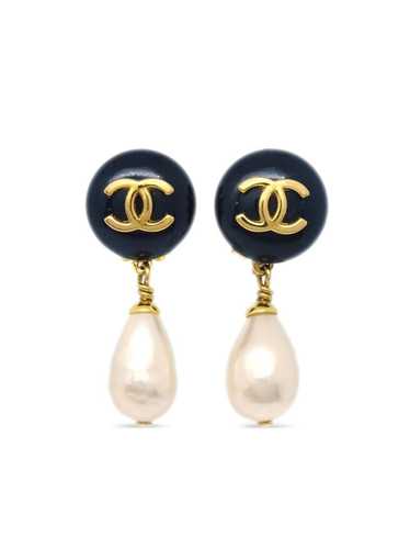 CHANEL Pre-Owned 1996 CC faux-pearl clip-on earrin