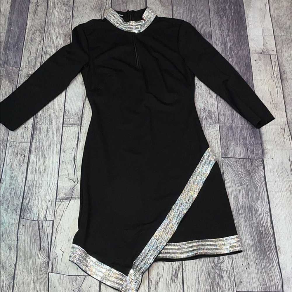 BEBE Black Embellished Cocktail Dress M - image 1